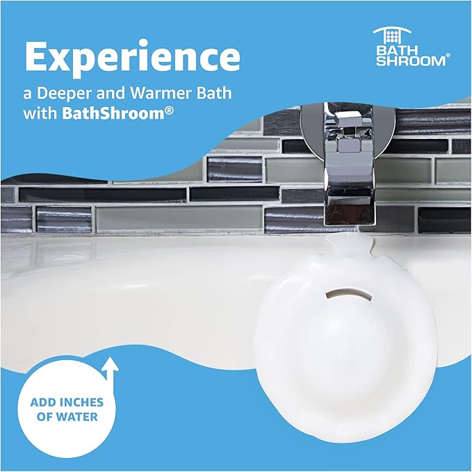 BathShroom Bathtub Overflow Drain Cover - Bath Tub Overflow Cover, Bathroom Spa Accessories, Adds Inches of Water for Deeper & Warmer Bath