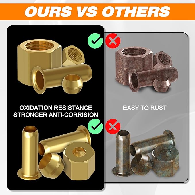 180PCS Compression Fittings Assortment kit - 4 sizes (1/4", 3/8", 5/16", 1/2") of Brass Compression Sleeve Ferrule, Insert and nuts - used to connect lines for air,water,fuel,oil and inert gases