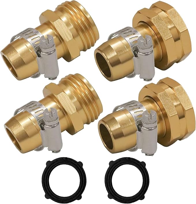 Hourleey Garden Hose Repair Connector with Clamps, Fit for 3/4" or 5/8" Garden Hose Fitting, 2 Set