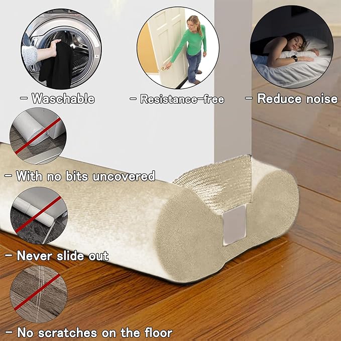 Door Draft Stopper for Doors No Adhesive Draught Excluder Under Door Wind Blocker for Bottom of Door,Reduce Noise Draught Excluder Sweep Sound Proof (Beige 24-29IN / Distance Under The Door 1IN)