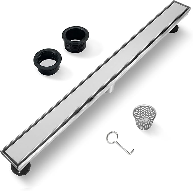 48 Inch Linear Drain Shower Drain Brushed Floor Drain with Removable SUS304 Stainless Steel CUPC Certificate and 2-in-1 Tile Insert Grate Cover