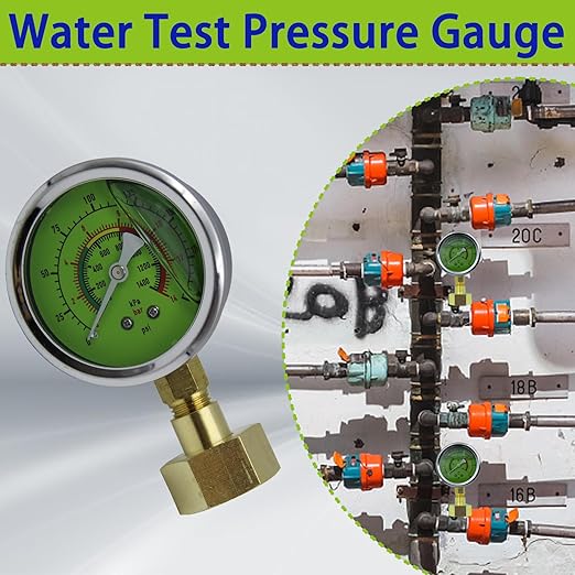 Stainless Steel Water Pressure Gauge Kit - 15.7'' Hose, 0-200 Psi, 3/4" GHT Female Thread for Home, Industrial, Garden, Green