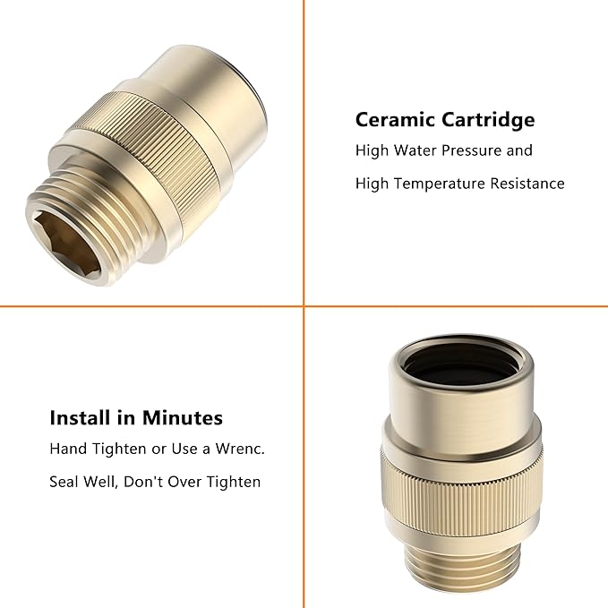 Shower Head Shut Off Valve, Shower Flow Control Valve Brass Shut Off Valve for Handheld, Dual Shower Faucet, RV Hose Flow Restrictor, Brushed Gold