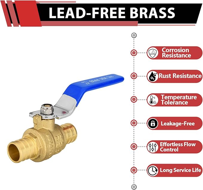(Pack of 2) EFIELD 3/4 Inch Barb Crimp Pex Brass Full Port Shut-off Ball Valve for Plumbing Application, Blue Handle, Brass UPC Certified,(VALVE017)