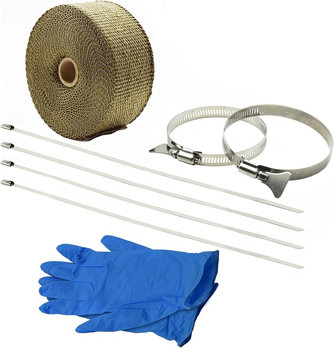 DOBTIM Fireproof Pipe Wrap Insulation 2" Wide X 32' Long, Fiberglass Heat Shield Tape Pipe Webbing for Stove Flue Protector with 2 Clamps,Titanium