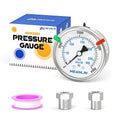 MEANLIN MEASURE 0~4000Psi Stainless Steel Liquid Filled Pressure Gauge 2.5" FACE DIAL 1/4" NPT for WOG Water Oil Air Back Mount with Stainless Steel Hex Bushing and Snaps