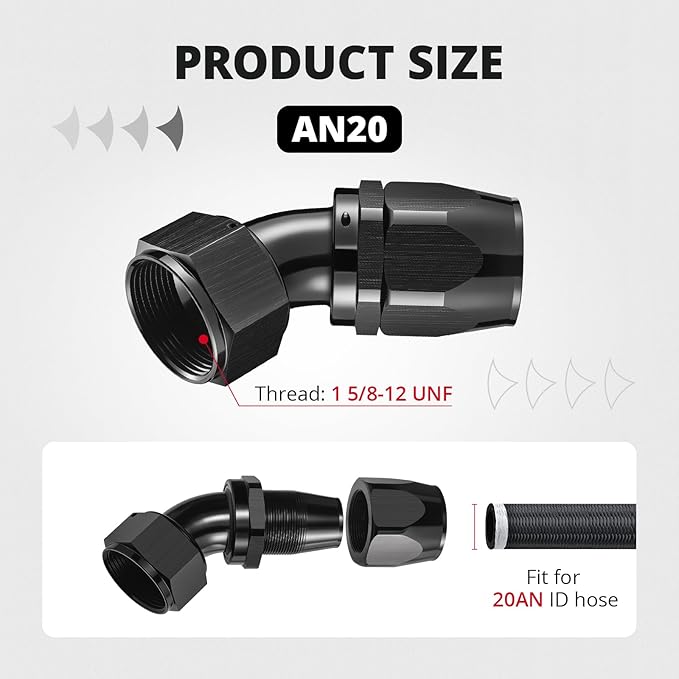 EVIL ENERGY 20AN Hose End Fitting 45 Degree Swivel for CPE Braided Hose Black 2PCS