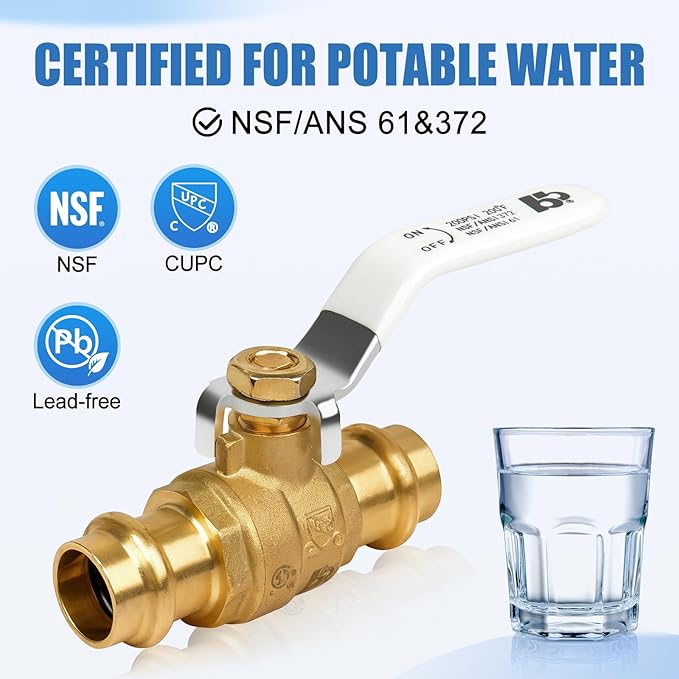 (2 Pack）BH 1/2" ProPress Brass Press-Fit Ball Valve Fittings to Press into 1/2" Copper（Lead-Free, Propress Brass Ball Valve, 2PCS)