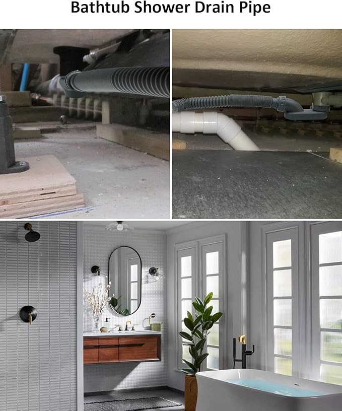 Low Profile 1 1/2 P Trap Bathtub Shower Drain Pipe, Flat P Trap Freestanding Tub Drain for Bath