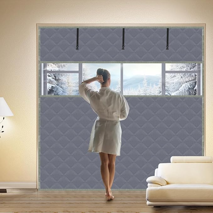 Window Insulation Kit for Winter 75'' x 79'' Visible Thermal Window Insulations Reusable Oxford Cloth Cotton Layer Thermal Window Cover Insulated Window Cover Warm Waterproof Attic Insulation Cover