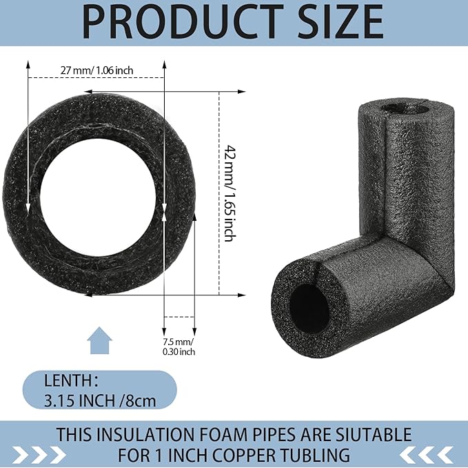 Frienda 8 Pack Pipe Insulation Foam Tube Elbow Insulation Tubing Elbows Water Freeze Protection Heat Preservation Foam Tube for Tubing Outdoor Water Pipe Protection (1 Inch,Classic)