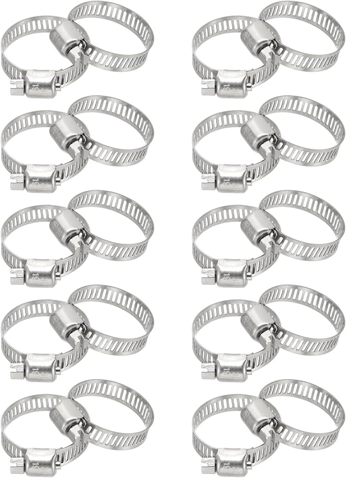 PATIKIL 20 Pcs Adjustable Hose Clamps,3/4"-1-1/8" (19mm-29mm) 304 Stainless Steel Worm Gear Drive Duct Pipe Clamp for Plumbing Automotive Mechanical Hose Connections, Silver