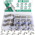 58pcs Conduit Clamp Assortment Kit 304 Stainless Steel, 11 Sizes (1/4"-2") Rigid Metal Pipe Clamp U Bracket, 2 Holes Pipe Strap for Automotive, Wire & Tube
