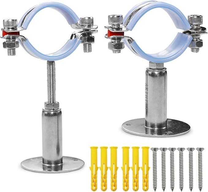 AKIHISA 2 Pcs 304 Stainless Steel Pipe Supports, Wall Mount Ceiling Mount Pipe Hanger, Pipe Holder for OD Pipe 45-48MM Adjustable Height Range 50-100mm