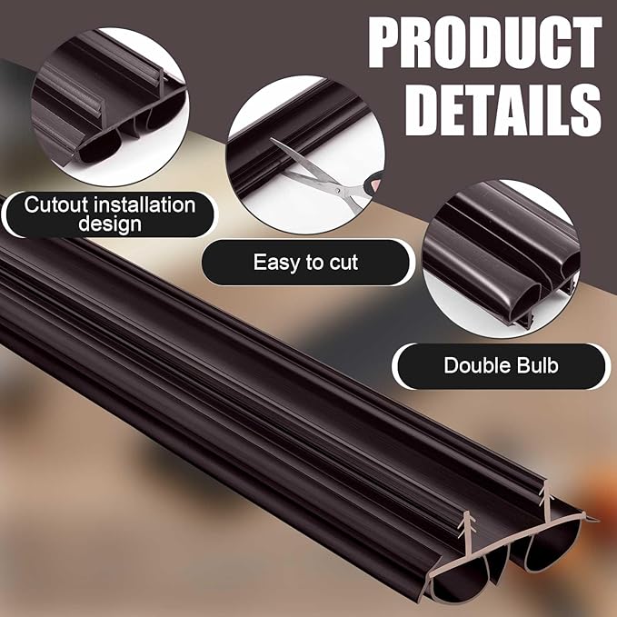 4 Pcs 36" Double Bubble Kerf Door Sweep 1-3/4" Wide Vinyl Weatherstrip Seal for Exterior Doors, Energy Efficient Draft Stopper, Easy Slide in Installation, Blocks Dust/insects/noise (Brown)