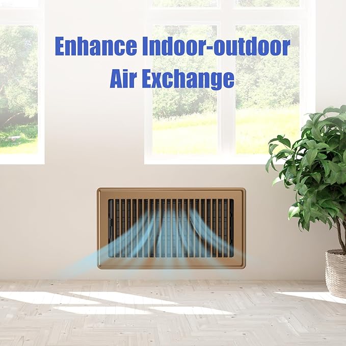 Floor Register Fits 6x12 and 12x6 Duct Opening - Heavy Duty Walkable Floor Vent Covers 4 Pack - High Airflow Adjustable HVAC Air Vent - Steel Rust-Proof Finish Vent Covers for Home & Office - Brown