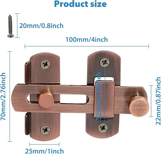Alise 4 inch Flip Latch Gate Latches,Safety Door Lock for Barn Wood Fence Sliding French Doors,Heavy Duty SUS304 Stainless Steel Gate Hardware Red Bronze MS9500-R