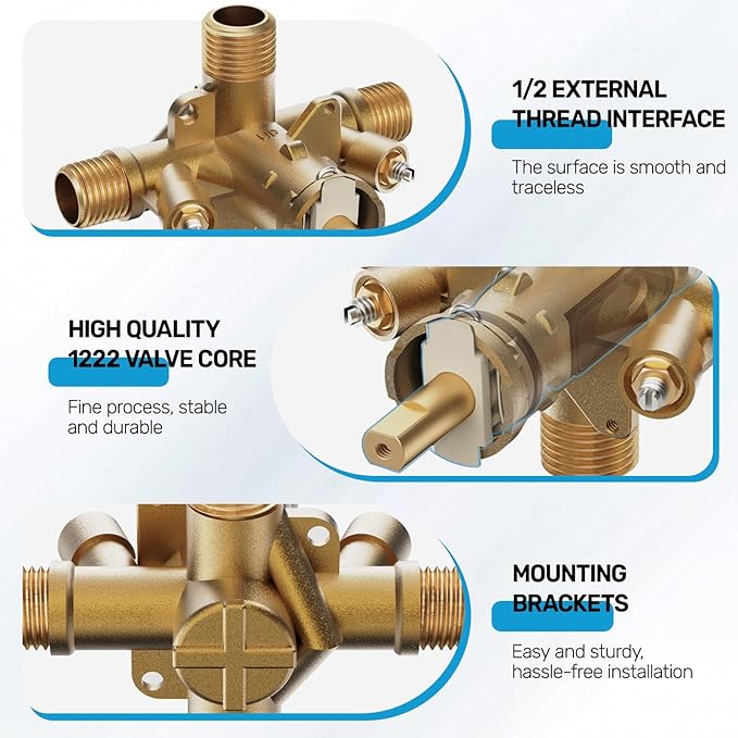 2510 Shower Valve Compatible with Moen Posi-temp Valve, Pressure Balancing Rough-In Valve, 1/2 Inch IPS Connection, Brass 4-Port for Bathtub and Shower