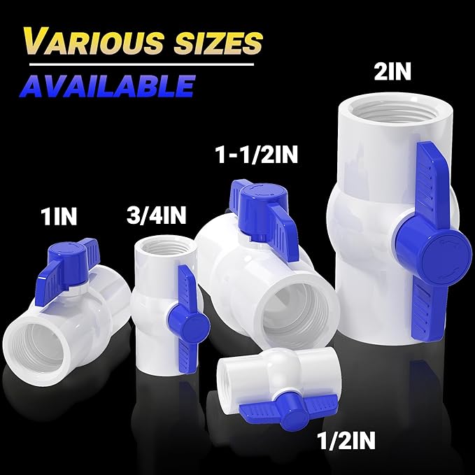 2 Pack 2'' NPT PVC Ball Valves, Blue T Handle with Shut-Off Valve Socket, SCH40 Water Pipe Valve Threaded (NPT) for Water Project, Swimming Pool,Sewage Pump, Outdoor Plumbing & Irrigation System