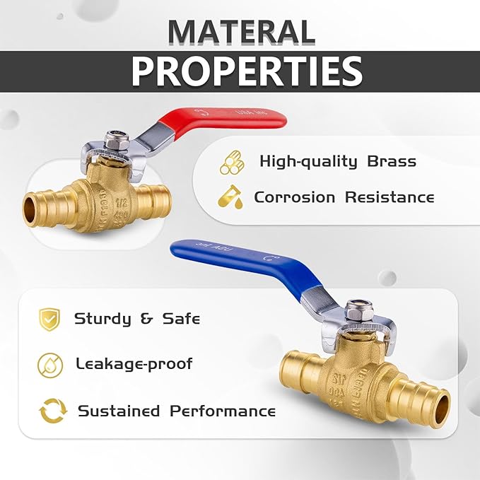 20-Pack Foskan 1/2" Brass PEX-A Full Port Ball Valve, Quarter Turn Shut-off Valve for PEX-A Tubing(Blue and Red)