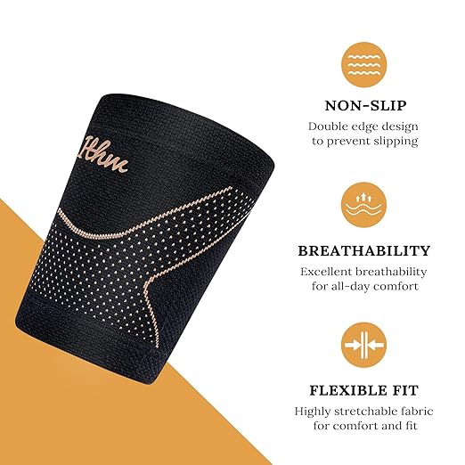Copper Bicep Tendonitis Brace, Upper Arm Compression Sleeve for Pain Relief, Bicep Brace for Men and Women Muscle Strains Recovery (Copper, Large)