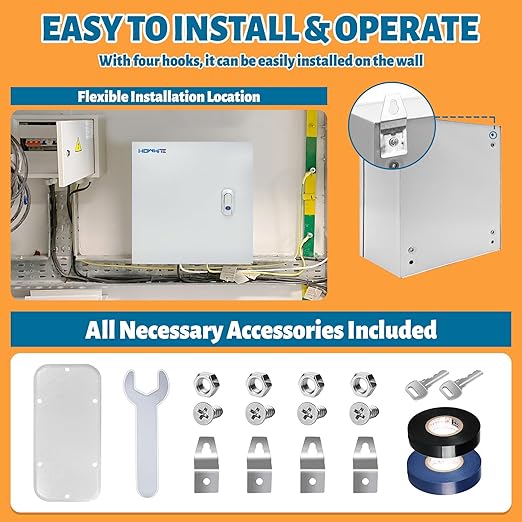 Outdoor Electrical Box 12x8x12'' Steel Electrical Junction Box NEMA 4X Enclosure Indoor&Outdoor Electrical Enclosure Box Waterproof & Dustproof Cold-Rolled Carbon Steel Hinged Junction Box