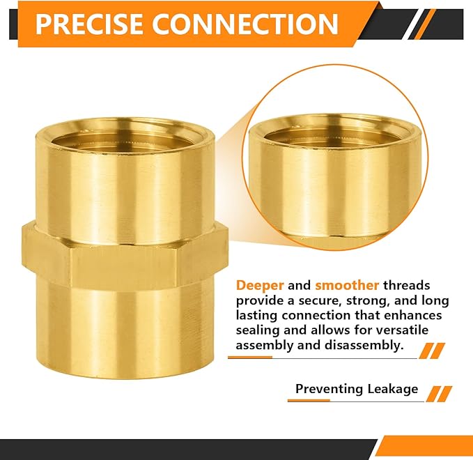 20-PCs HeSun Brass Pipe Fitting, 1/2" NPT Female x 1/2" NPT Female Hex Pipe Adapter