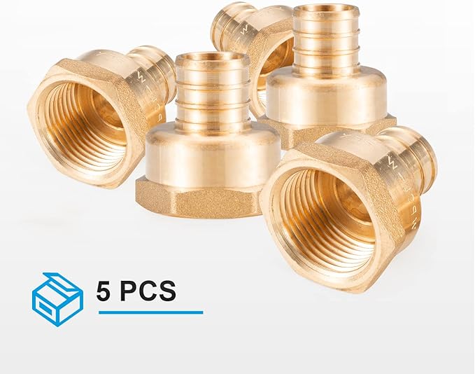 WMAXPFIT(5 Pack) 3/4 Inch PEX x 3/4 Inch Female NPT Thread Adapter F1807, LF Brass crimp fitting for PEX-b pipe