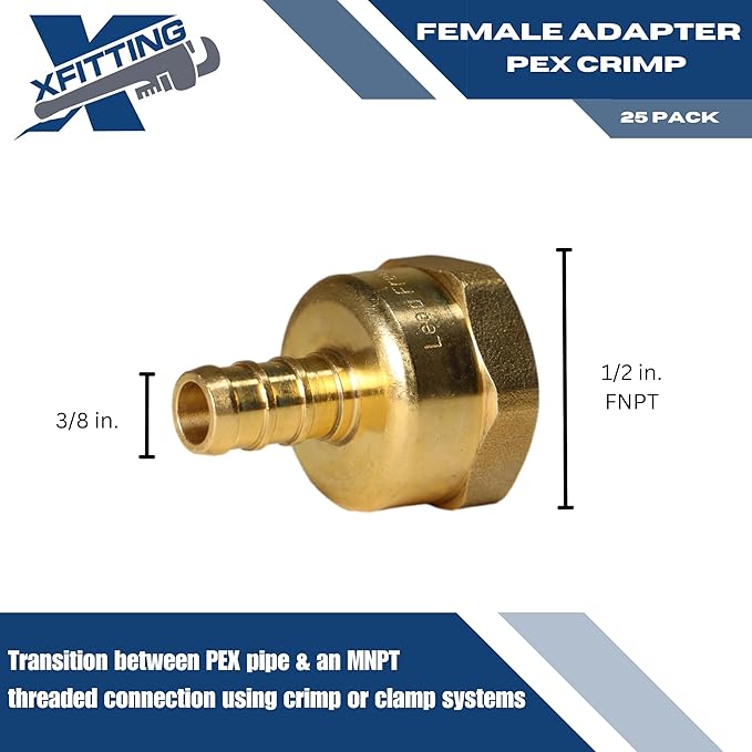 XFITTING 3/8 inch Pex x 1/2 inch Female Adapter, Female NPT Adapter 23-4-8=2X, 2 Pieces