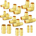 GASHER 18Pcs No Lead Brass Pex Fittings Set 1/2",3/4",1" PEX Elbow, Tee and Coupling for Pex Tubing