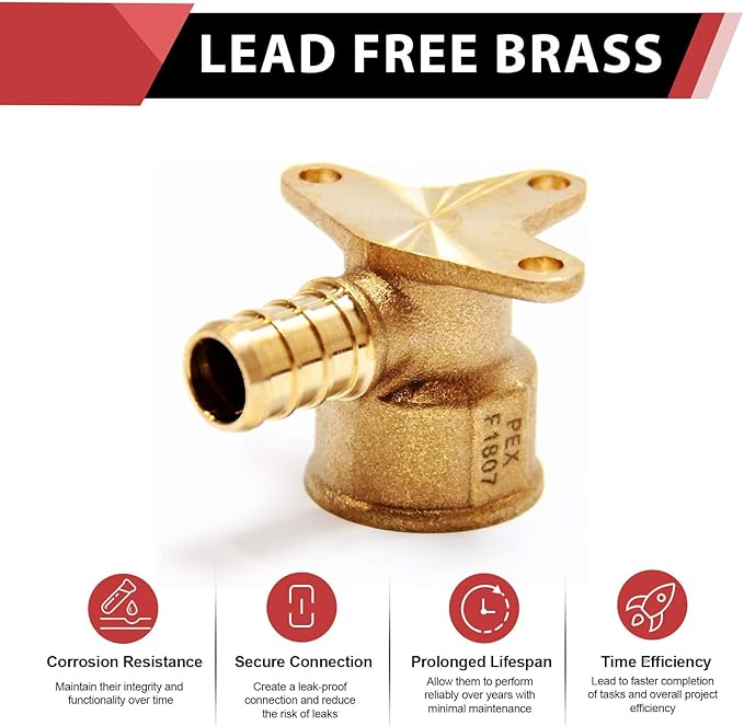 200-Pack EFIELD Barb Crimp Pex 1/2 Inch x 1/2 Inch Female NPT Drop-Ear Elbow Brass Fittings, ASTM F1807,(PEX1807260-200PCS)