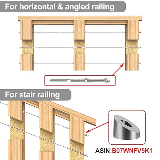 CKE 50 Pack Cable Railing Kit, 4x4 Swage Threaded Stud Tension End Fitting Terminal for 1/8" Cable Deck Railing, T316 Stainless Steel Cable Railing Hardware Tensioner for 4x4, 2x2 Wood Metal Post CR06