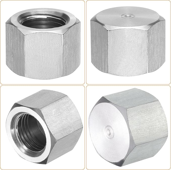 uxcell 4pcs Hex End Cap 304 Stainless Steel Nut with Washer, PT 1/4" Female Thread Pipe Fitting, Gas Line Water Line Stop Valve Cap Tubing Ends for Plumbing Fittings, Silver Tone