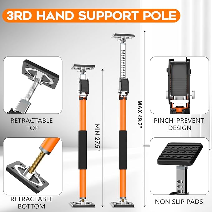 HOLOTHURIAN Cabinet Jack Support Pole, 27.5-49.2 inches Third Hand Tools Adjustable Support Pole, 3rd Hand Support System for Upper Cabinet Installation, 400 LB Capacity, 1-Pack