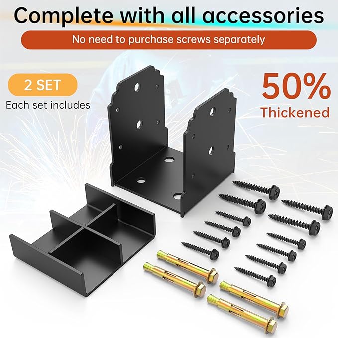 4X4 Post Base for Concrete, Heavy-Duty Post Deck Base Anchor for 3.5x3.5 Wood, Capacity: 10,000 Lbs , Post Base Holder for Deck Gazebo Pergola Porch，Includes Fastener & Screw (2 Pack)