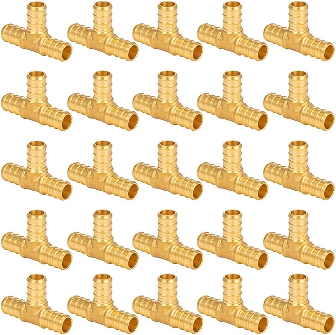 [25 Pieces] Lingmfg Pex Fittings 1/2 Inch Tee, 1/2 Inch Pex F1807 Crimp Brass