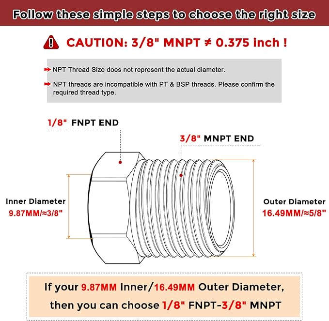 Pack of 1, 3/8" NPT Male to 1/8" NPT FeMale Solid Brass Hex Bushing, Hose Fittings Adapter Threaded Reducer Heavy Duty for Pipe Leak Repair, Bathroom Remodel, Compression