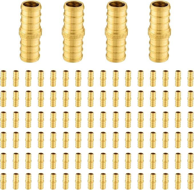 300-Pack Foskan 1/2 Inch PEX Straight Coupling,Brass Crimp Fittings for PEX Tubing Pipe