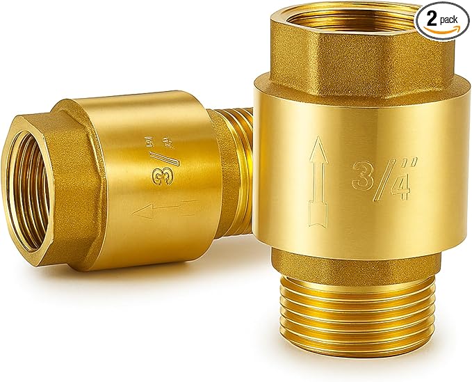 One Way 3/4 Inch Brass Check Valve, NPT Spring Loaded One Way Non Return Valve, Heavy Duty Backflow Suitable for Water Supply System (2 Pack)