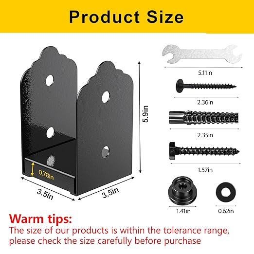 4x4 Post Base, 4Pcs Stainless Steel Adjustable Post Anchor Bracket (Internal 3.5 x 3.5), Adjustable Post Base for Pavilion Deck Porch Handrail Railing Support Decorative Anchor Plate