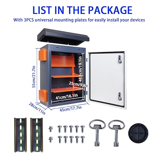 Outdoor Electrical Box NEMA Enclosure Weatherproof Junction Box with Fan Vent Metal Electrical Cabinet with Shelves(24x20x12”)