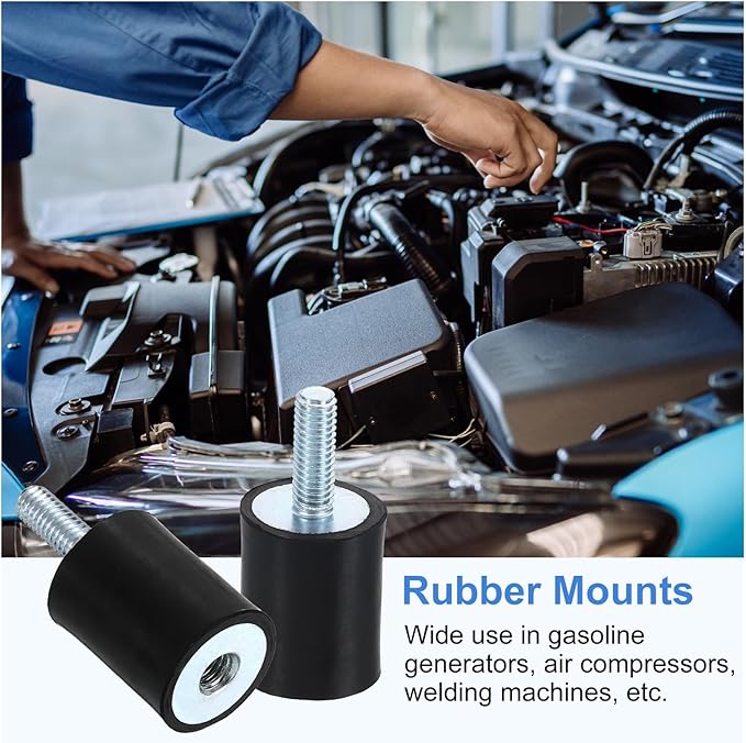 uxcell M6 Rubber Mounts, 8Pcs 20x25mm(DxH) Rubber Cylindrical Anti Vibration Isolator Shock Absorber with Lock Nut for Car Bobbin Generator Air Compressors