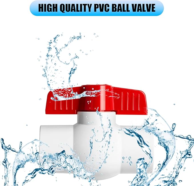 10PCS 1/2" PVC Ball Valve, Shut-Off Ball Valves Socket with Easy Turn Red T-Handles, Slip PVC Valve for Water Project, Swimming Pool, Sewage Pump, Sprinkler Line, Outdoor Plumbing & Irrigation System