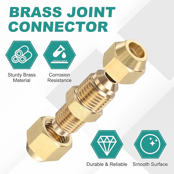 PATIKIL 10mm OD Copper Pipe Extension Joint Connectors,1Pcs Free Welding Copper Flare Fittings Pipe Coupling Adapter with Flare Nuts for AC Pipeline Connection