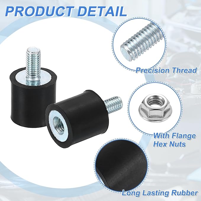 uxcell M5 Rubber Mounts, 2Pcs 15x15mm(DxH) Rubber Cylindrical Anti Vibration Isolator Shock Absorber with Lock Nuts for Car Bobbin Generator Air Compressors