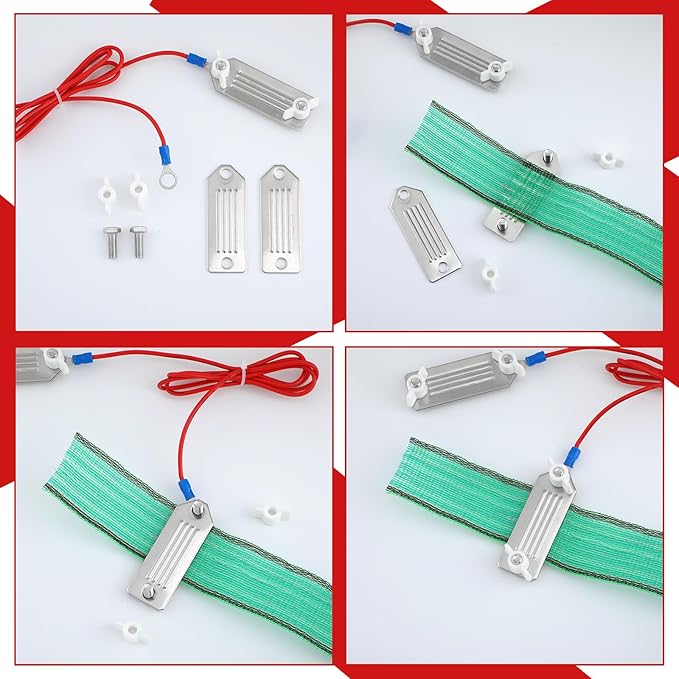 Kanayu 4 Pcs Lectric Fence Tape Connector Polytape to Polytape Connector 40mm Electric Tape for Electric Fence Connection with 90 cm Wire for 1/2" to 1-1/2" Width Polytape(2 Pieces Tape)
