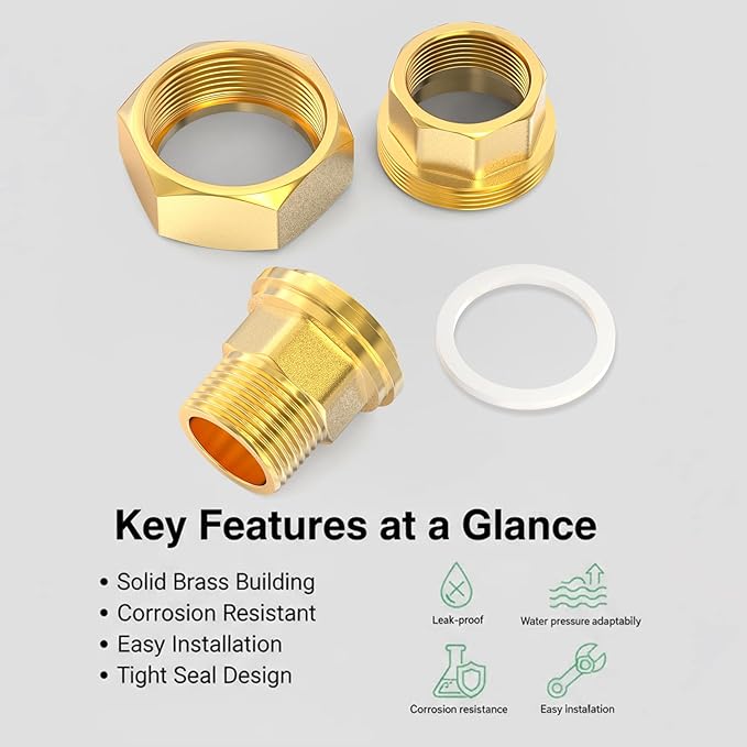 TAISHER 1PCS Brass Union，1/2" NPT Male x 1/2" NPT Female Brass Pipe Fitting