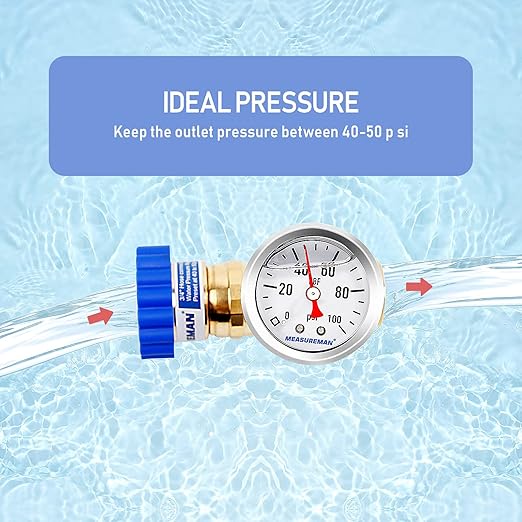 MEASUREMAN Brass Water Pressure Regulator, Garden Hose Pressure Reducer, RV, Camper, Trailer, Garden, Plumbing System 2 Pack