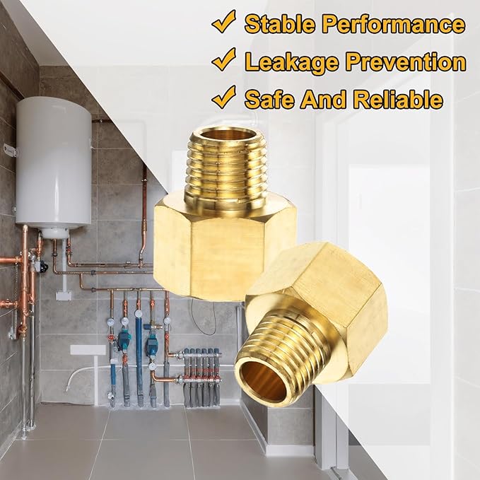 PATIKIL Brass Pipe Fitting, 1Pcs 1/4" NPT Male to 3/8" NPT Female Pipe Reducer Adapter Extension Connectors Brass Fittings for Water Gas Refrigeration