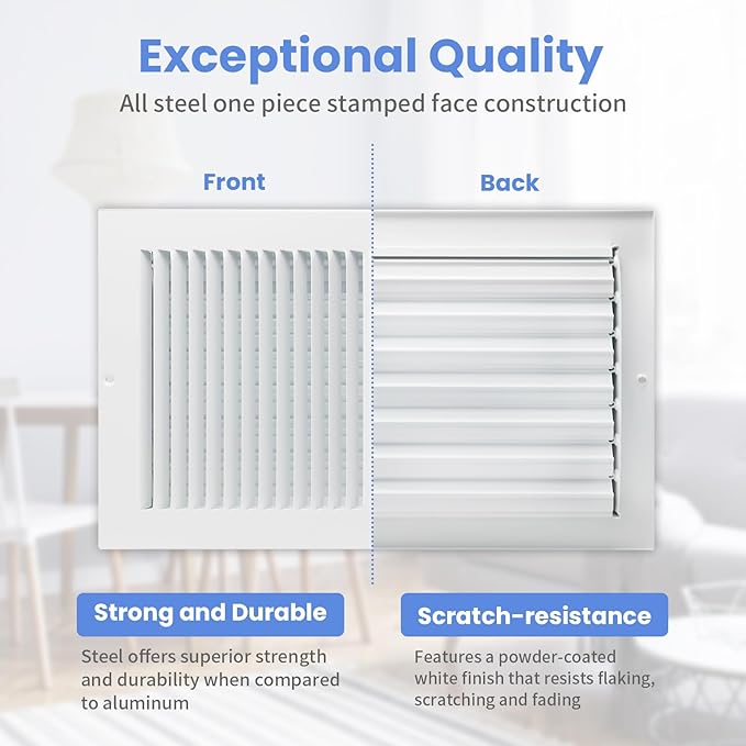 14 x 8 Inch [Duct Opening] Air Vent Covers for Wall or Ceiling - High Airflow 2 Way Steel Ventilation - Adjustable Wall/Ceiling Register, 15-3/4 Inch x 9-3/4 Inch [Overall Dimensions]